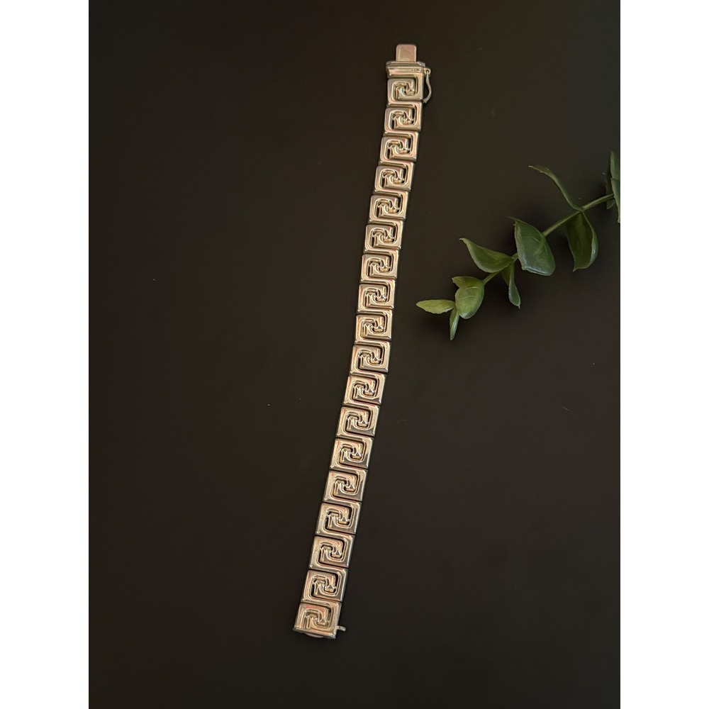 Milor Italy 925 Sterling Silver Greek Key Meander Link Bracelet 7.5in 25.5g - Picture 3 of 5